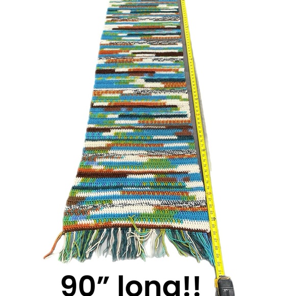 Vintage 70’s Long afghan Shawl Wrap Runner Blanket Fringe Hippie   90” X 20” - Picture 4 of 4